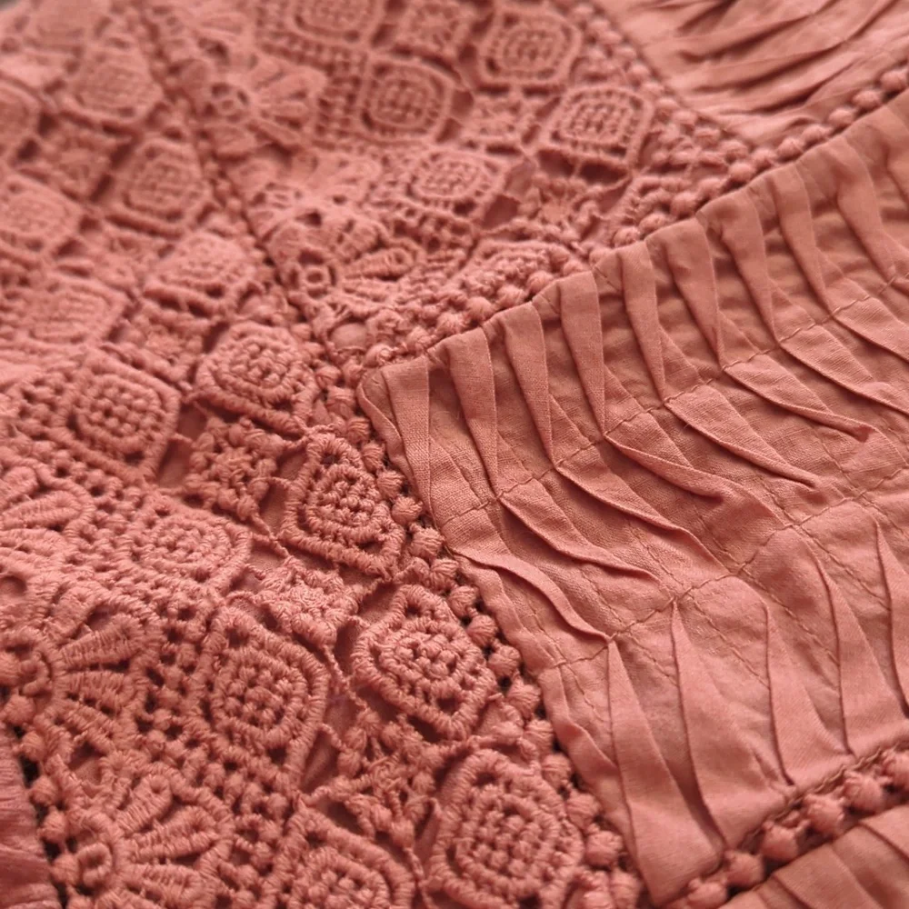 ANTHRO I Terra Cotta Nosara Crochet Lace Peplum Shirt Top by Meadow Rue, S